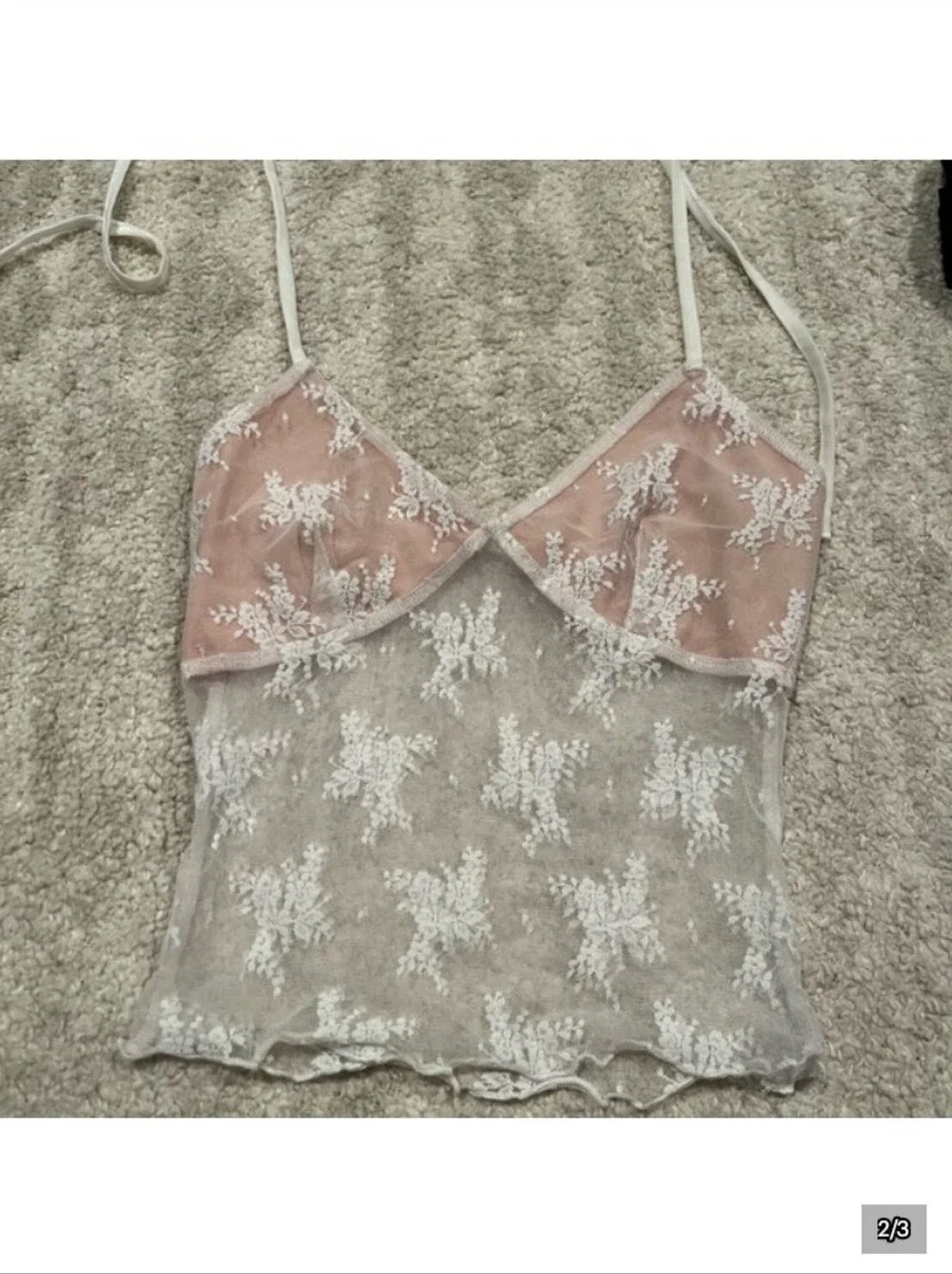 Princess Polly White Sheer Floral Lace Cami Halter Top  XS Embroidered Small - Picture 2 of 3